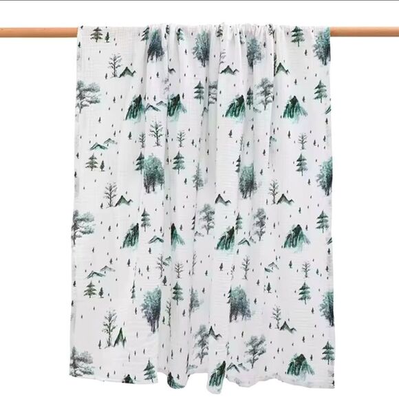 100% cotton Muslin Swaddle blankets Nature Pines print - Picture 1 of 1